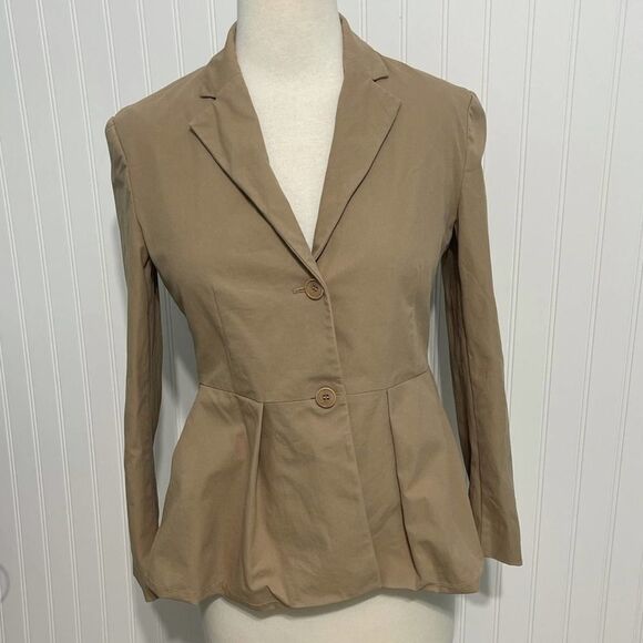 Women's Theory Braneve Approach Peplum Blazer Tan Size 8 Two Buttons Career Work - Picture 2 of 10